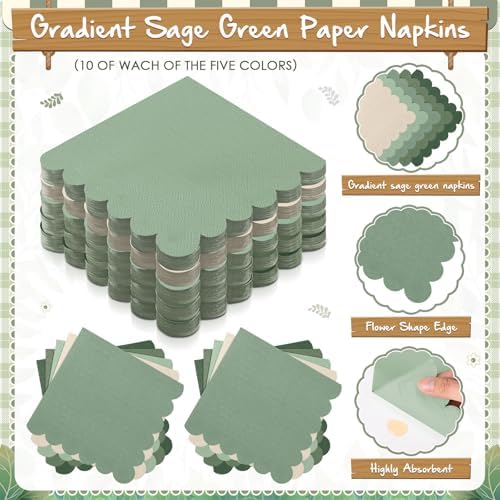 Zhehao 150 Pcs Sage Green Paper Plates Napkins Party Supplies Serves 50 - Image 5