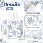 Abbylike 30 Pcs Blue Floral Gift Bags Reusable Large Tote with Handle - Image 2