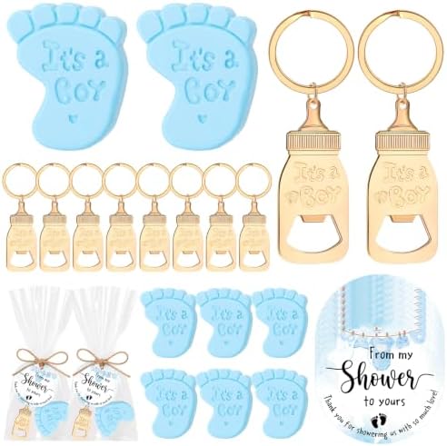 Vesici 25 Sets Baby Shower Favors for Guests Mini Handmade Footprint Scented Soap with Bottle Openers Keychains and Thank You Cards for Shower Gender Reveal Party Favors (It's A Boy) by Vesici