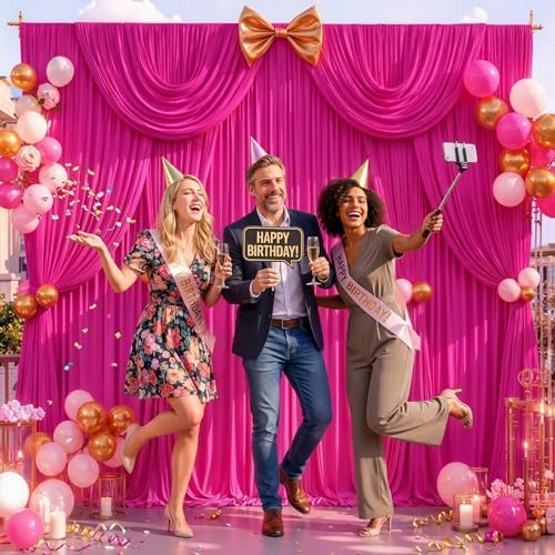 30ft x 10ft Hot Pink Backdrop Curtains, Hot Pink Drapes for Backdrop Fabric - Image 3
