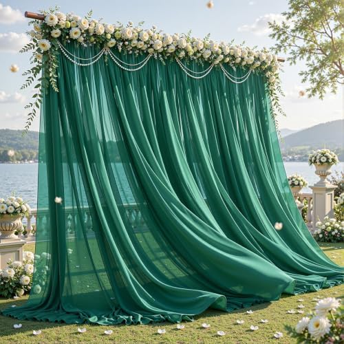 10ft×10ft Wrinkle Free Hunter Green Backdrop Curtain Drapes, 2 Panels 5ftx10ft Sheer Tulle Chiffon Backdrop Panels Curtains for Wedding Baby Shower Birthday Party Stage Photo Home Decorations by Unknown