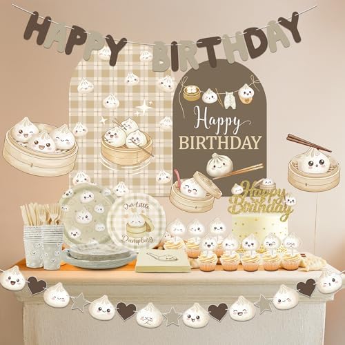 Little Dumpling Party Tableware Set - Dumpling Birthday Banner with Cake Topper, Kawaii Bao Bun All-in-One Party Decor for Baby Shower Gender Reveal Supplies, Serves 20 - Image 7