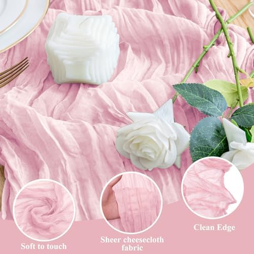 Wokceer Cheesecloth Table Runner Blush Pink 10FT Boho Gauze Runner, 12 Pack - Image 3