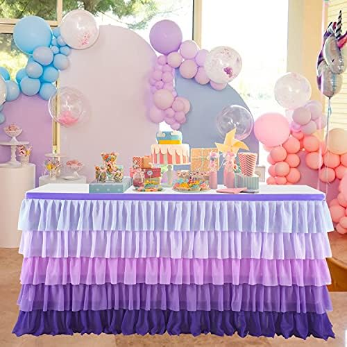 Purple Tutu Tablecloth Mermaid Party Table Skirt for Rectangle Round Tables 1st Birthday Party Baby Shower Ruffled Chiffon Table Decorations - Image 2