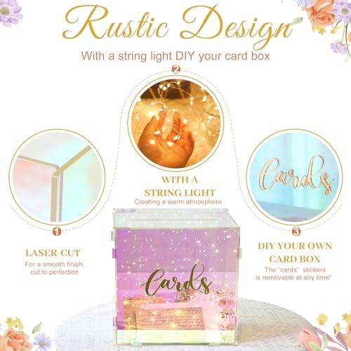 Acrylic Wedding Card Box with LED Lights, Colorful Gift Card Box for Party - Image 5