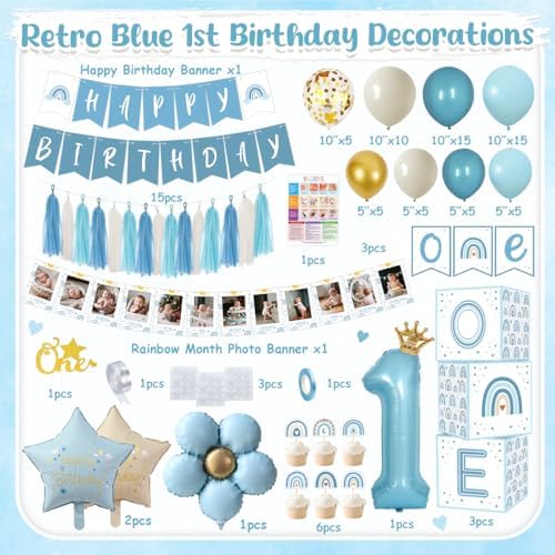 1st Birthday Decorations for Boy, Blue First Party Supplies Balloon Set - Image 2