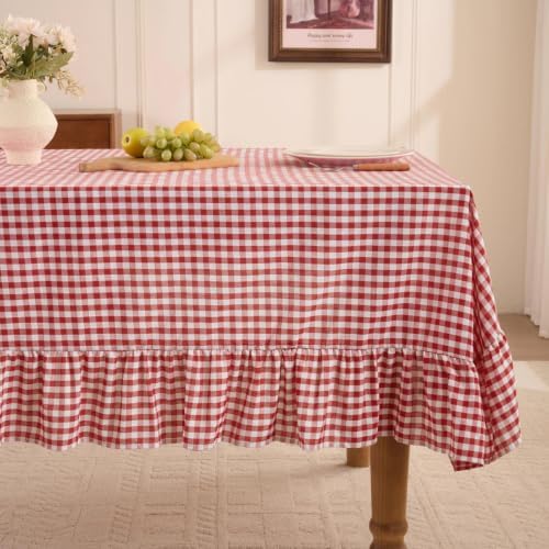 Romanstile Gingham Ruffled Tablecloth Rectangle, 60 x 120 Inch, Red by Romanstile