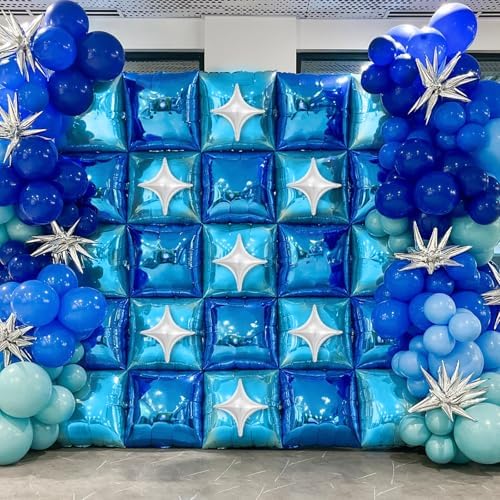 Electric Balloon Pump and 32PCS Blue Square Foil Balloon with Star Foil Balloon, 600W Dual Nozzle Air Pump & Metallic Light Blue Mixed Tunnel Arch Kit for Boy Birthday Baby Shower Graduation - Image 4