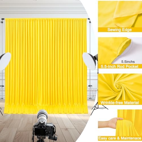 30x10ft Yellow Backdrop Curtain for Wedding Parties Wrinkle Free Fabric Yellow Drapes Backdrop Decoration for Baby Shower Birthday Photography Decoration 6 Panels, 5ft x 10ft - Image 5