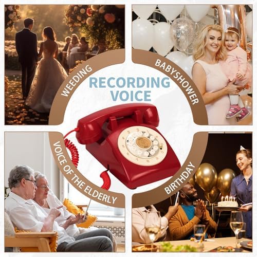 Audio Guest Book Wedding Phone,32GB Memory Customized Audio Messages, Volume Adjustable, with Message Replay Feature, Suitable for All Kinds of Party (Art Deco, Fresh-Red) - Image 5