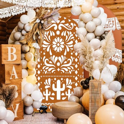 Withu Mexico Laterite Arch Backdrop Cover for Baby Shower Mexican Talavera Fiesta Wedding Bridal Shower Baptism Birthday Party Arched Wall Decoration Doubleside Banner Background 3.3x6.5ft - Image 6