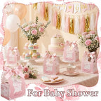 ForraFun 100 Sets Floral Wedding Favor Boxes with Pearl Pendant Bow, Pink - Image 4