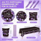 Funnymoom 452 Pcs Retirement Party Decorations Supplies Set Include Purple and Black Retirement Paper Plates Napkins Cups Tablecloth Cutlery Straws for Men Women Say Goodbye Party - Image 2