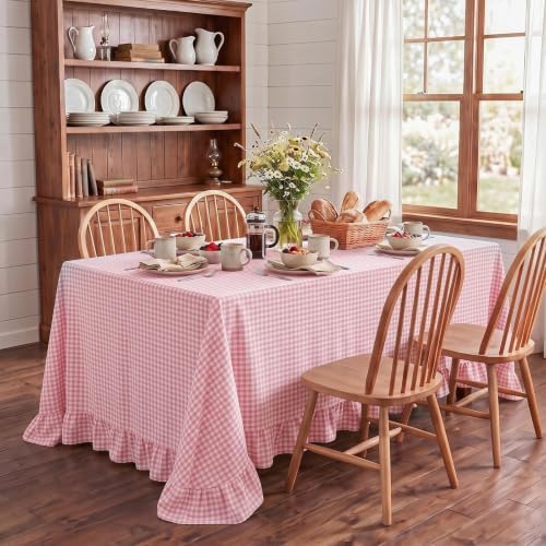 Eternal Beauty Gingham Ruffled Tablecloth Pink White 60x102 Farmhouse by EternalBeauty