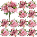 Pink Peonies Dahlia Artificial Flowers Bulk, 12 Bundles by Nagobi