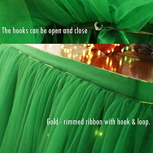 10ft Table Skirt Tulle Tutu Table Cloth with 15pcs String Lights for Rectangle or Round Table for Party,Wedding,Birthday Party&Home Decoration,Table Skirting (Green, 10ftX2.63ft) - Image 2