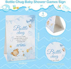 Aneco 12 Set Bottle Chug Baby Shower Games, Plastic Juegos Para Baby Shower Bottle, Gender Reveal Race Gifts Decoration with Bottles Bibs Sign Diapers Caps Blindfolds for Adult Party Supplies, Blue - Image 6