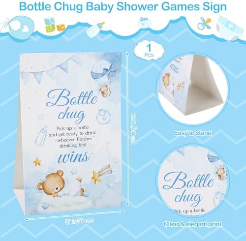 Aneco 12 Set Bottle Chug Baby Shower Games, Plastic Juegos Para Baby Shower Bottle, Gender Reveal Race Gifts Decoration with Bottles Bibs Sign Diapers Caps Blindfolds for Adult Party Supplies, Blue - Image 6
