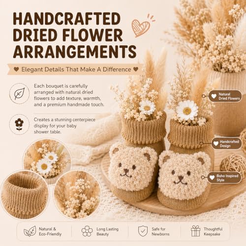 3 Set Baby Shower Table Decorations Bear Theme Socks Bulk with Dried Flower and Knit Hat for Photo Props Gender Reveal Table Centerpieces Baby Party Supplies Neutral Party Decor - Image 7