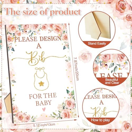 Panitay 100 Pcs DIY Baby Bibs Decorating Kit 50 White Bibs 25 Stencils 24 Markers 1 Baby Shower Game Sign - Image 3