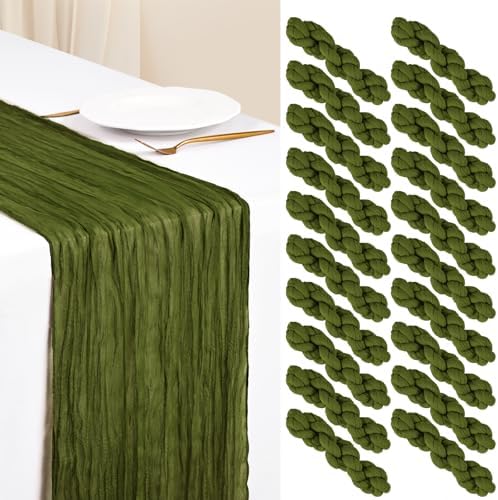 Showgeous 20 Pack Olive Green Cheesecloth Table Runner, 17 x 108 Inches by Showgeous