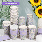 50 Pack Purple Watercolor Floral Disposable Coffee Cups with Lids & Sleeves, 16oz Premium To Go Paper Cups for Birthday, Wedding, Baby Shower, Bridal Shower, Brunch, Cafés & Party Supplies - Image 3