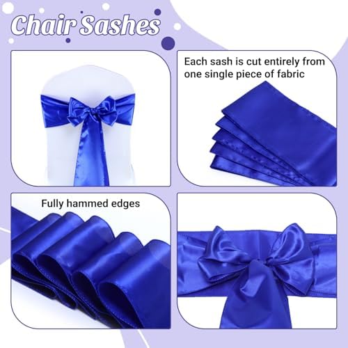 MDS® Pack of 50 Satin Chair Sashes for Wedding & Events – Royal Blue - Image 5