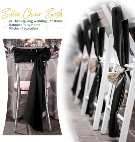 60 PCS Black Satin Chair Sashes, 7 x 108 Inch - Image 5