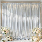 Silver Satin Backdrop Curtains 2 Panels - Glitter Photo Drapes for Baby Shower, 10x10FT Shimmer Back Drop Decor, Wrinkle Free for Birthday Party Prom Wedding Anniversary Background by WishCare