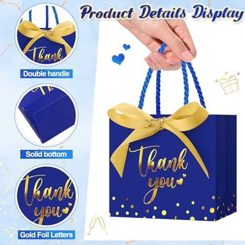 Jetec 45 Pcs Mini Thank You Gift Bag with Handle, Royalblue/gold - Image 4
