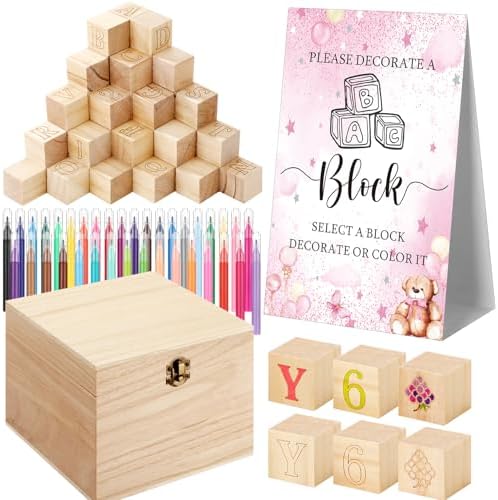Marsui 136 Pcs Baby Shower Blocks to Decorate Game Kit, Pink Bear by Marsui