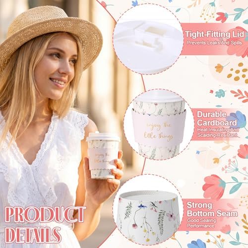Mimorou 120 Sets Wildflower Coffee Cups with Lids and Sleeves, 8 oz Disposable Paper Cups, Floral Design Insulated Drinking Mugs for Wedding, Baby Shower, Birthday, Party Supplies - Image 3