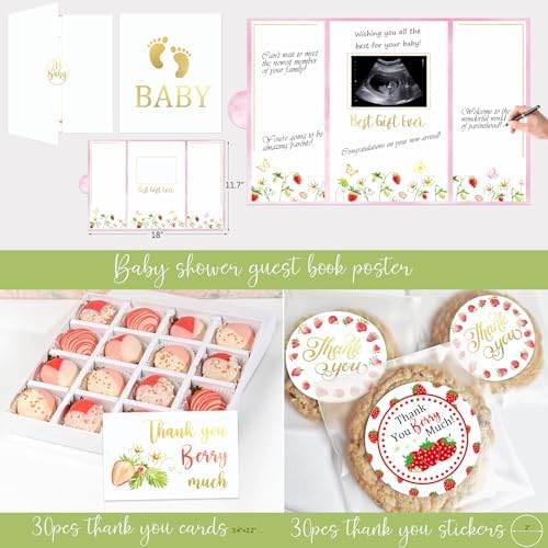 Strawberry Baby Shower Decorations Party Supplies, A Berry Sweet Baby Is On The Way Decor, It's a Girl Gender Reveal, Baby Shower Backdrop Balloon Arch Box Mom to Be Sash Tablecloths Cake Topper - Image 5