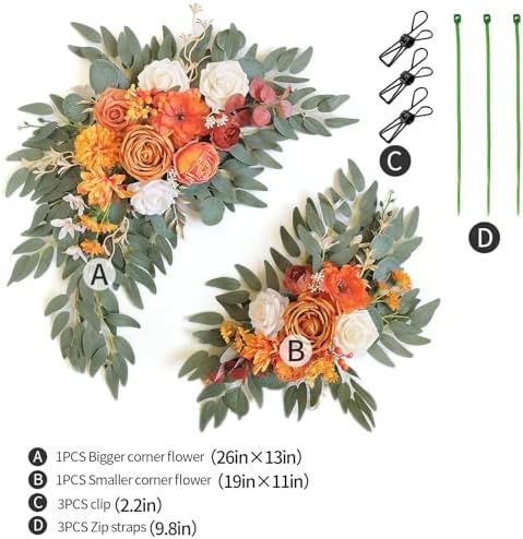 Faux Flower Swag Set of 2 for Wedding Welcome Signs Floral Swag Reception Ceremony Decor Orange - Image 2