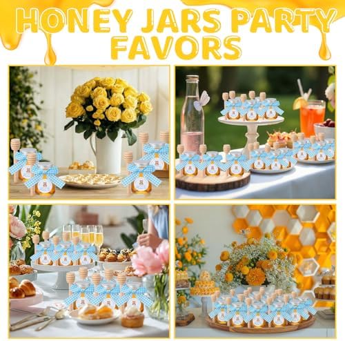 Willinglong 24 Set Glass Mini Honey Jars, Baby Shower Party Favors Bulk, 2 oz Small Honey Jars with Dippers, Lids, Stickers, Ribbons for Baby Shower Gender Reveal Party Gifts Supplies(Blue,Bear) - Image 5