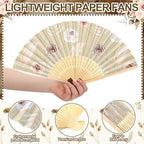 Roowest 36 Pcs Boho Floral Folding Hand Fan Bulk Bohemian Flowers Pattern Fans for Wedding Guests Bulk Collapsible Pampas Grass Paper Handheld Fans for Wedding Bridal Baby Shower Party Favors - Image 2
