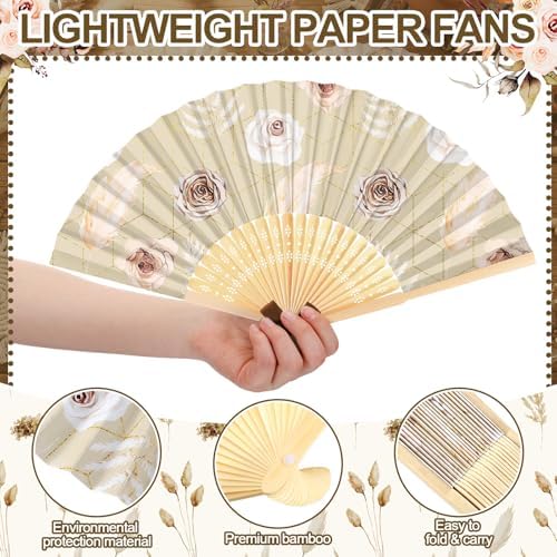 Roowest 36 Pcs Boho Floral Folding Hand Fan Bulk Bohemian Flowers Pattern Fans for Wedding Guests Bulk Collapsible Pampas Grass Paper Handheld Fans for Wedding Bridal Baby Shower Party Favors - Image 2