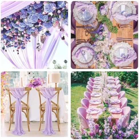 Sioloc 5 Pack Lilac Purple Lavender Cheesecloth Table Runner 120'' x 35'',Spring Easter Decor Soft Gauze Boho Wedding Table Decor for 10ft Table Birthday Party,Baby Shower, Bridal Shower - Image 5