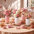 Rtteri 6 Set 5.12" Ceramic Pumpkin Vase with Wood Slices Glazed Fall Flower Pots for Autumn Home Decor Smooth Pottery Planter Pack for Thanksgiving Tabletop Decoration Housewarming Gifts(Pink, White) - Image 5