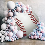 Diameter 6.5ft Baseball Birthday Round Backdrop Cover Red Grey White Sports Basebaball for Boy Kids Sports Athlete Newborn Gender Reveal Party Photography Background Cake Table Banner Decor - Image 2
