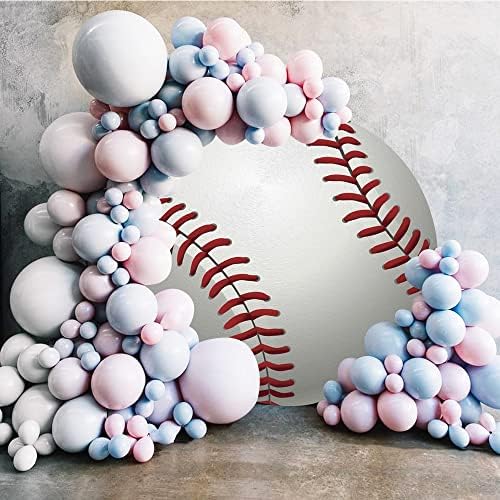 Diameter 6.5ft Baseball Birthday Round Backdrop Cover Red Grey White Sports Basebaball for Boy Kids Sports Athlete Newborn Gender Reveal Party Photography Background Cake Table Banner Decor - Image 2