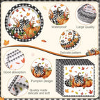 Ceenna 452 Pcs Fall Pumpkin Party Supplies for 50, Black Buffalo Plaid Pumpkin Leaves Paper Plates Napkins Cups Tablecloth Cutlery Straw Disposable Tableware for Thanksgiving Autumn Harvest Decoration - Image 3