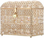 ELLDOO Crystal Wedding Card Box with Heart Lock, Vintage Money Card Box Treasure Chest Style Gold Gift for Wedding Receptions, Centerpiece Decor, Anniversary Keepsake, Gift, Small Size by ELLDOO