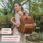 BabbleRoo Leather Diaper Bag Backpack - Baby Essentials Travel Baby Bag, Multi function, Water Resistant, with Changing Pad, Stroller Straps & Pacifier Case – Unisex, Natural Brown - Image 3