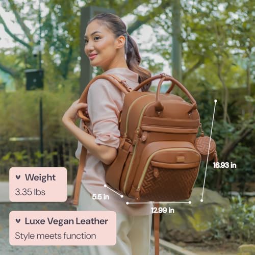 BabbleRoo Leather Diaper Bag Backpack - Baby Essentials Travel Baby Bag, Multi function, Water Resistant, with Changing Pad, Stroller Straps & Pacifier Case – Unisex, Natural Brown - Image 3