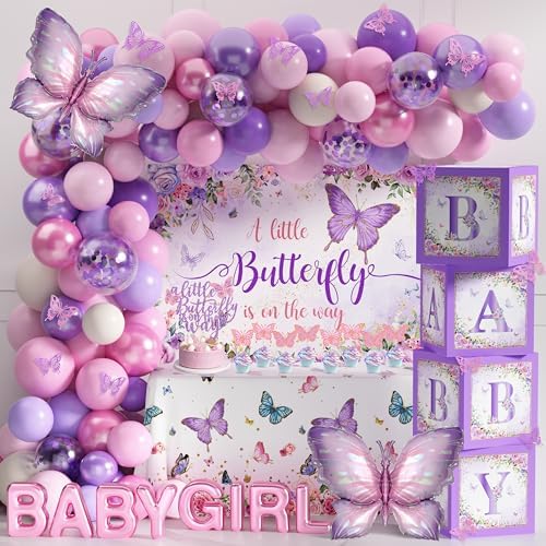 Butterfly Baby Shower Decorations for Girl Pink Purple Party Decoration Set by TREWAVE