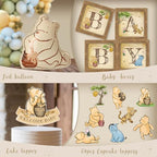 Classic Bear Baby Shower Decorations Set, Vintage Woodland Bear Party Supplies with Backdrop, BABY Boxes, Balloon Garland Arch Kit, Tablecloth, Banner, Mom to Be Sash & Dad to Be Badge - Image 6