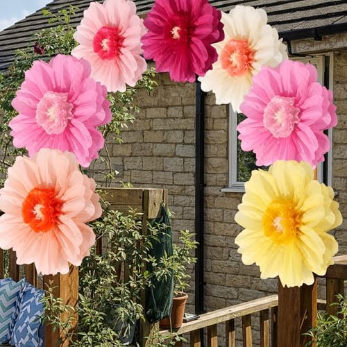 Giegxin 6 Pcs 31.5", 24" Large Pink White Yellow Crepe Paper Flowers - Image 6