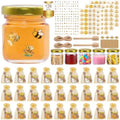 BGraceyy 126 Pcs 1.5 oz Mini Round Glass Honey Jars with Dippers, Gold Lids, Bee Stickers, Bee Charms, Gift Bags & Jute– Empty Small Honey Jars for Party Favors Bulk, Ideal for Baby Showers ＆ Weddings by BGraceyyMoments