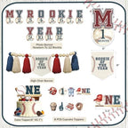 Hombae Rookie Year 1st Birthday Decorations, Baseball First Birthday Decor Party Supplies with Balloons Boxes, Highchair & Photo Banners, Crown, Cake Cupcake Toppers, Tablecloth, Backdrop, Poster - Image 3